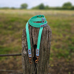 TrinketyPaws™ | BioThane® wasserdichte zweifarbige Trainings Leine® | HANDSFREE | Seafoam & Pastel Blue mit rosegoldenen Beschlägen