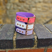 TrinketyPaws™ | BioThane® wasserdichtes zweifarbiges SIGHTHOUND Halsband® | Lilac & White mit rosegoldenen Beschlägen