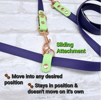 TrinketyPaws™ | BioThane® wasserdichte zweifarbige Trainings Leine® | HANDSFREE | Lilac & Baby Pink mit rosegoldenen Beschlägen